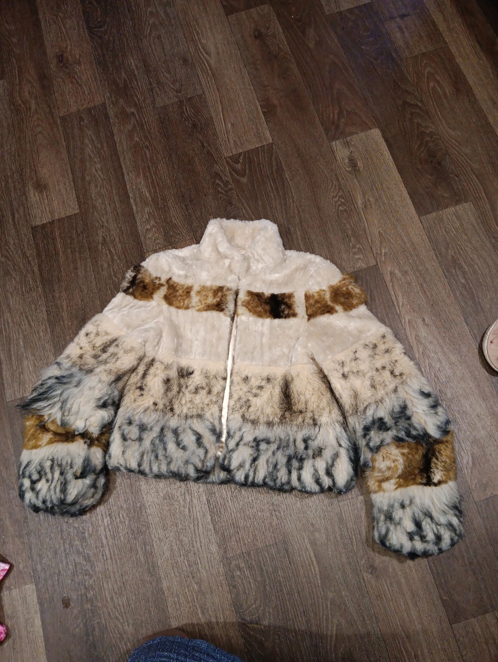 Y2k Bebe Faux Fur Jacket in Cream, Brown & Gray Sz S Cute